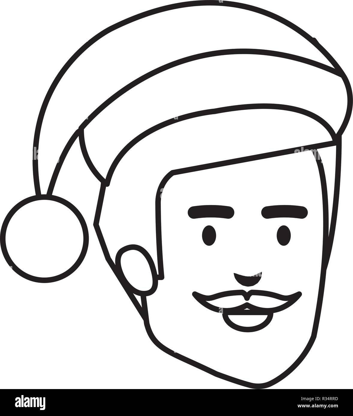 young man head with beard and santa hat vector illustration design ...