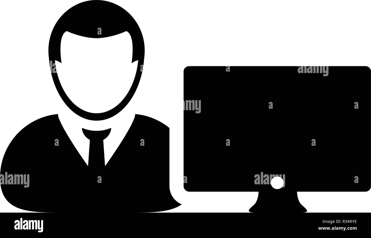 Person icon vector male user with computer monitor screen avatar in ...