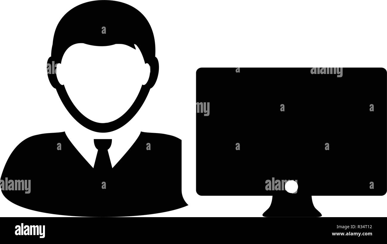 Customer icon vector male person user with computer monitor screen ...