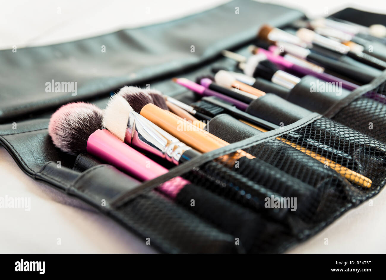 Close-up of different make-up brushes Stock Photo