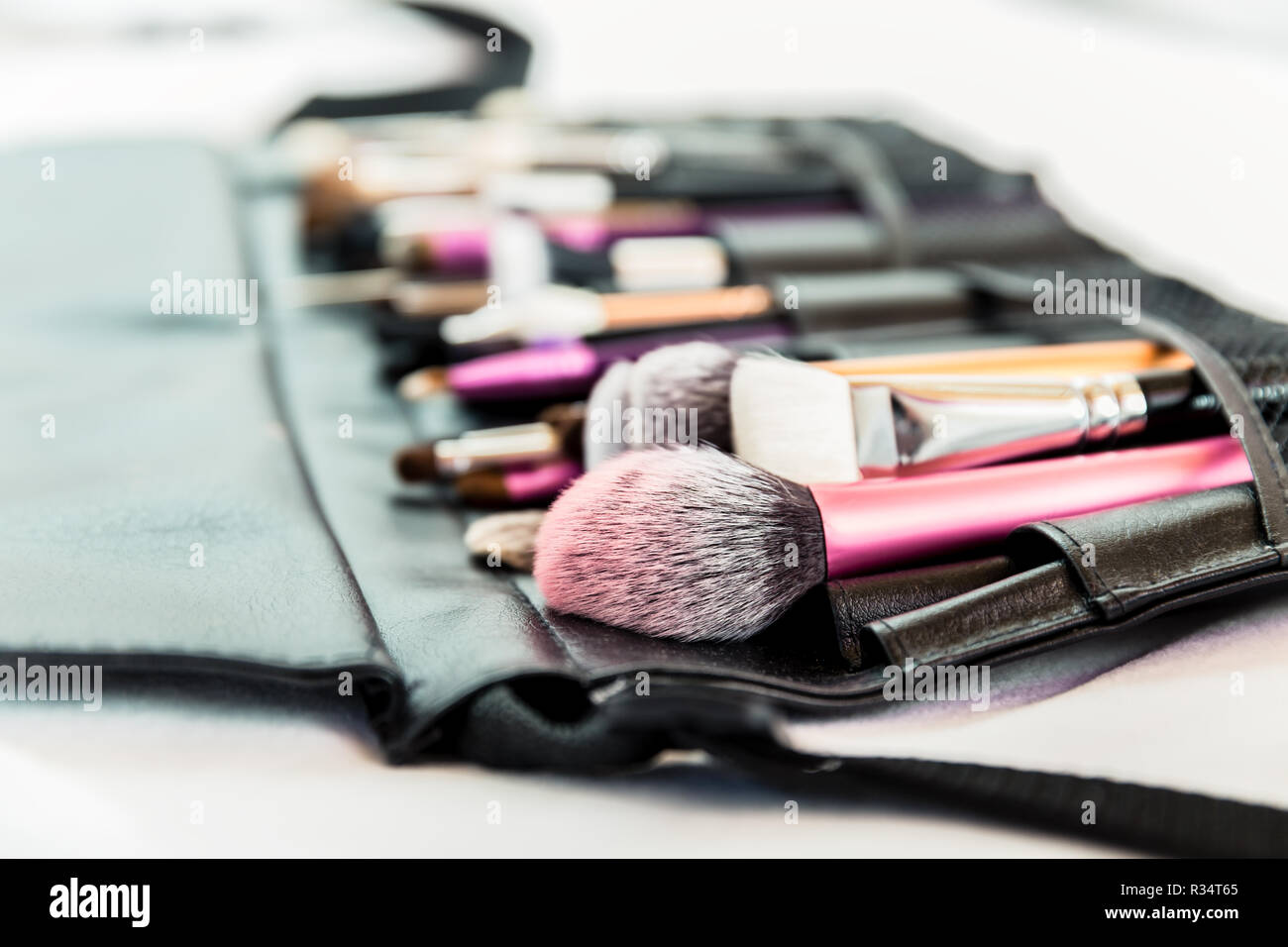 Set of different make-up used brushes Stock Photo