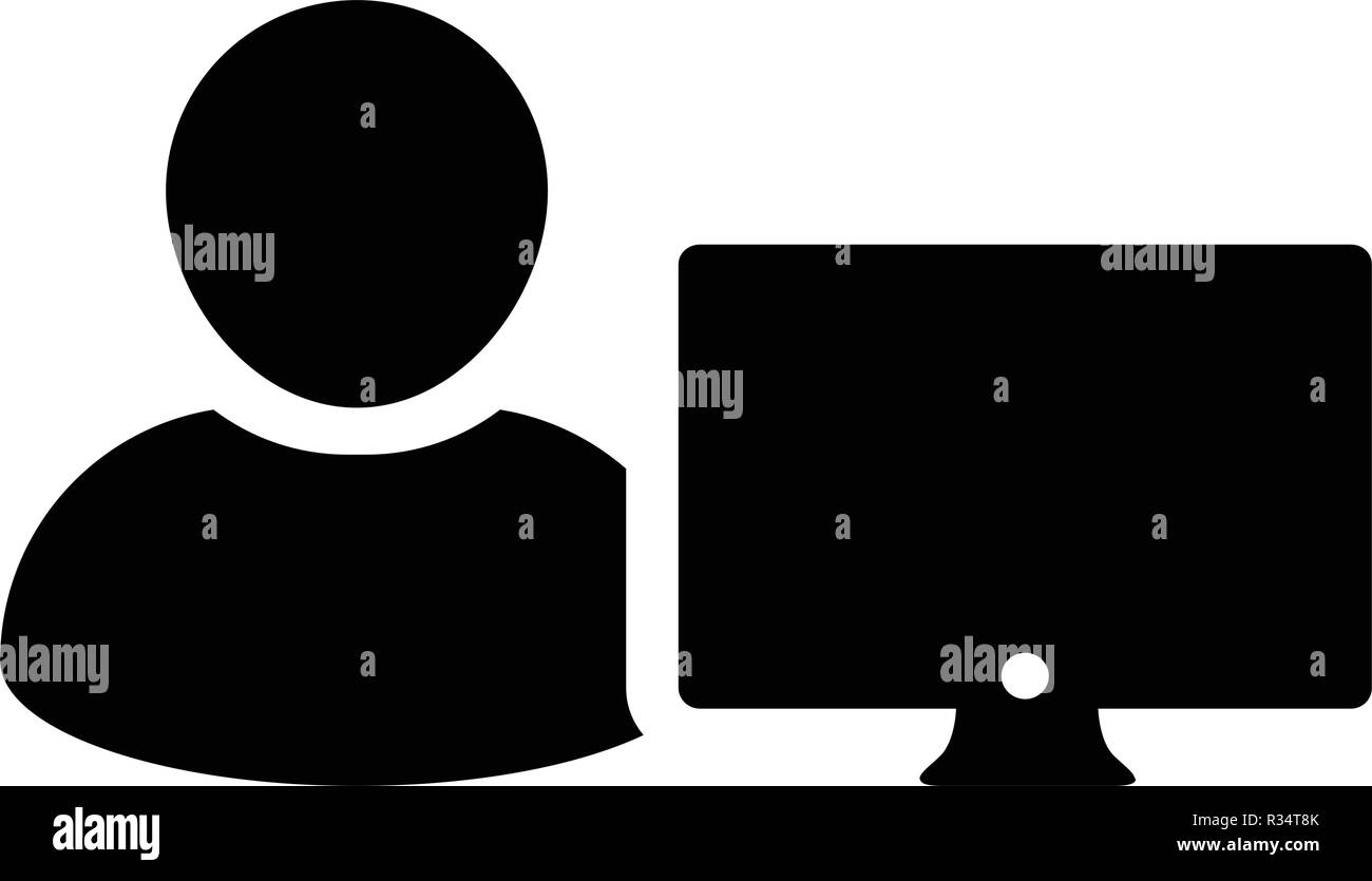 Staff icon vector male person user with computer monitor screen avatar ...