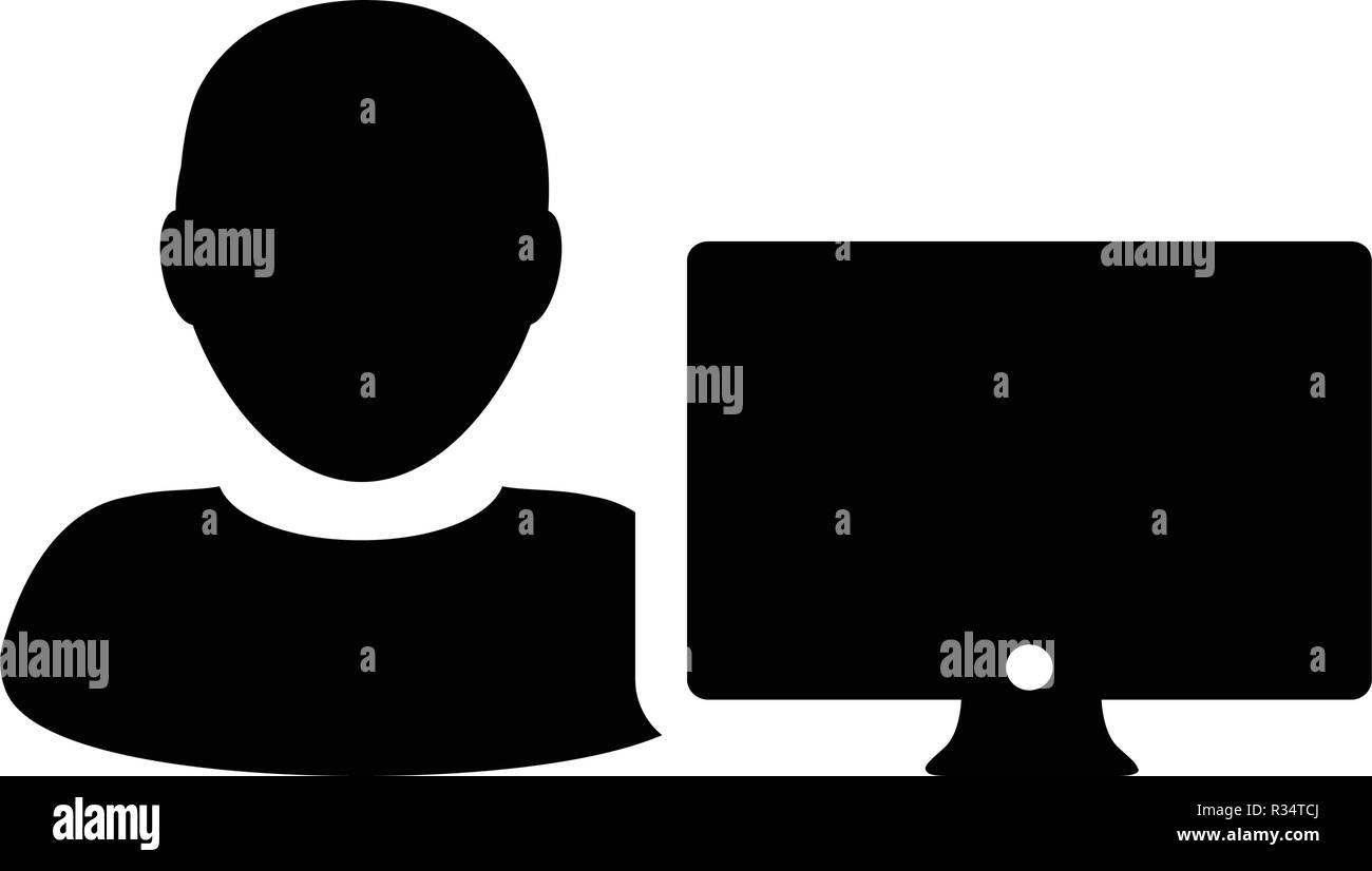 Computer icon vector male person user with computer monitor screen ...