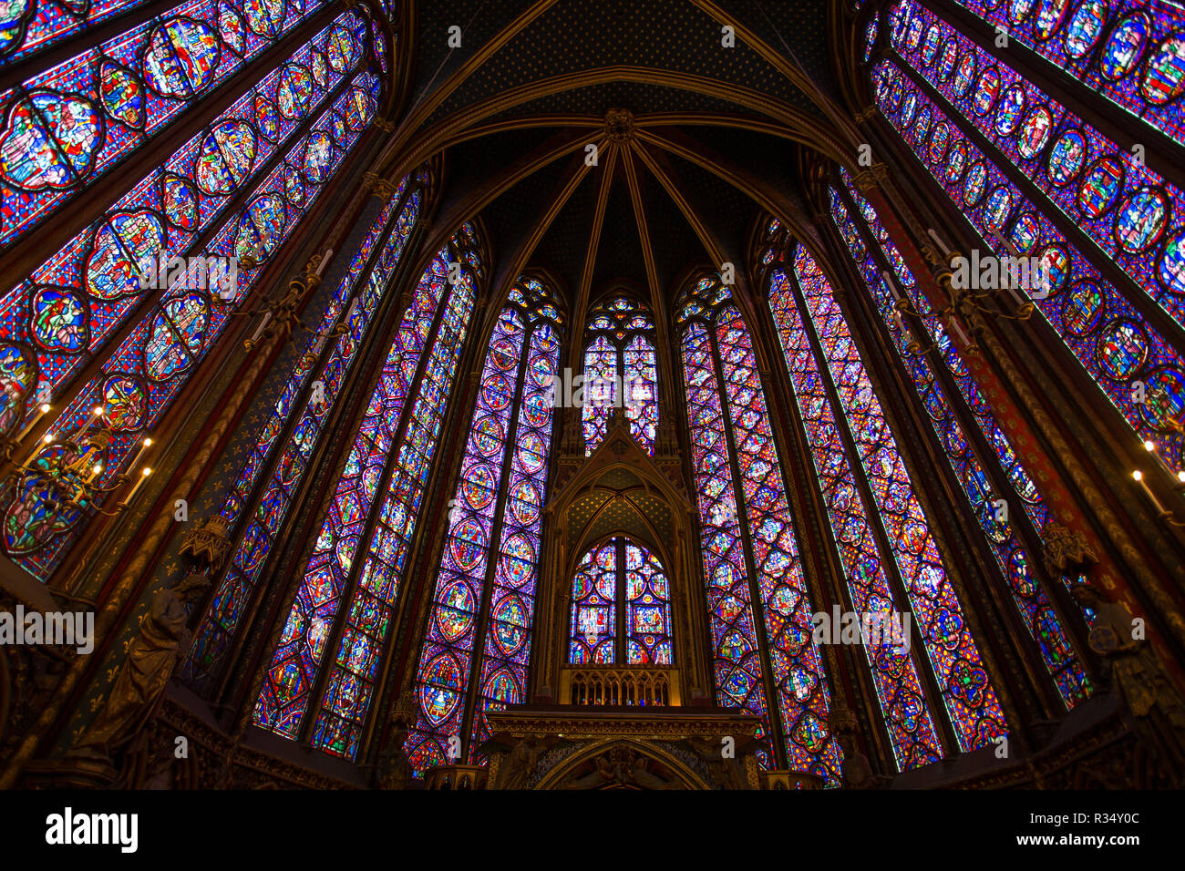 Stained glass windows inside the Sainte Chapelle in Paris, France Stock