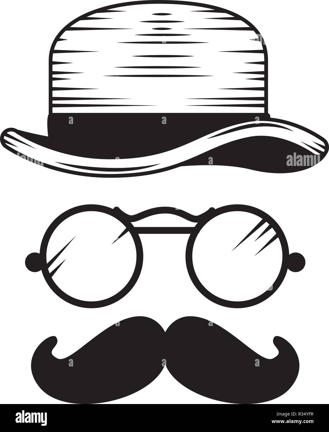 top hat with mustache and glasses hipster accessories vector ...