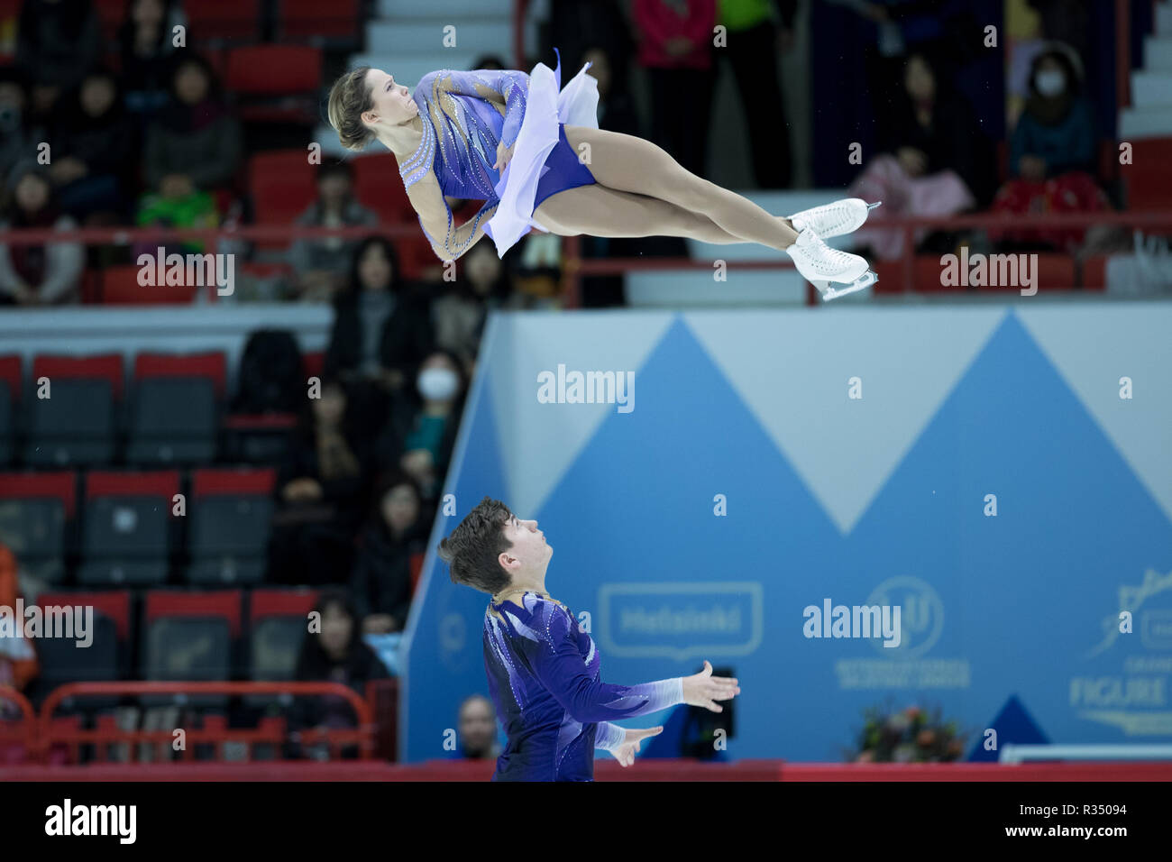 Daria Pavliuchenko and Denis Khodykin from Russia during 2018 ISU Grand Prix in Helsinki, Finland Stock Photo