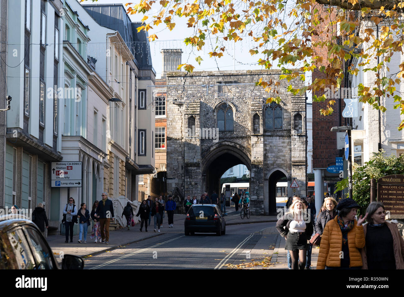 The Westgate Museum in Winchester - Medieval gates front this ancient Tudor & Stuart building with exhibits in a former debtor's prison. Autumn, UK Stock Photo