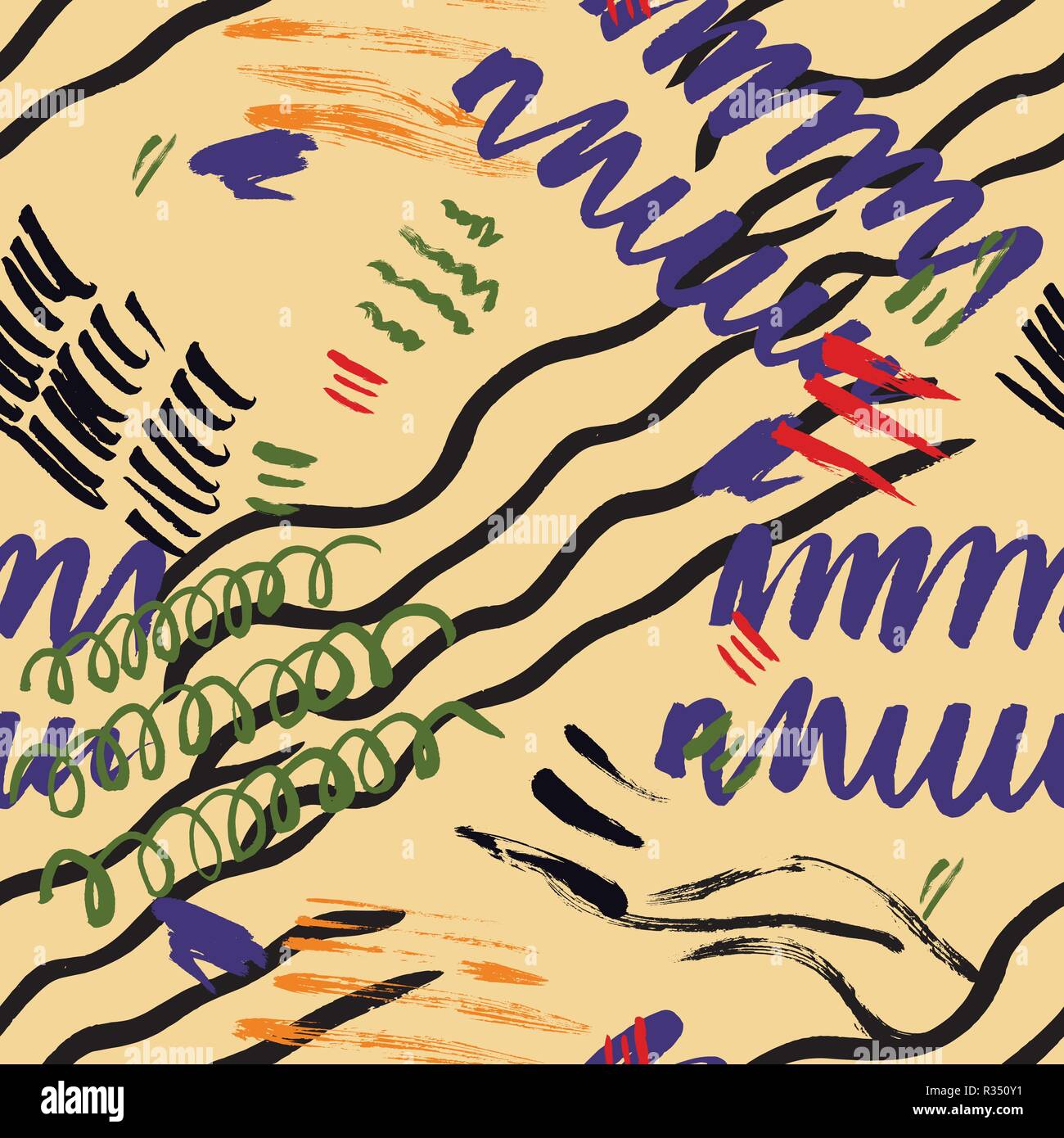 Seamless pattern hand drawn with a brush strokes. Abstract brushstrokes ...