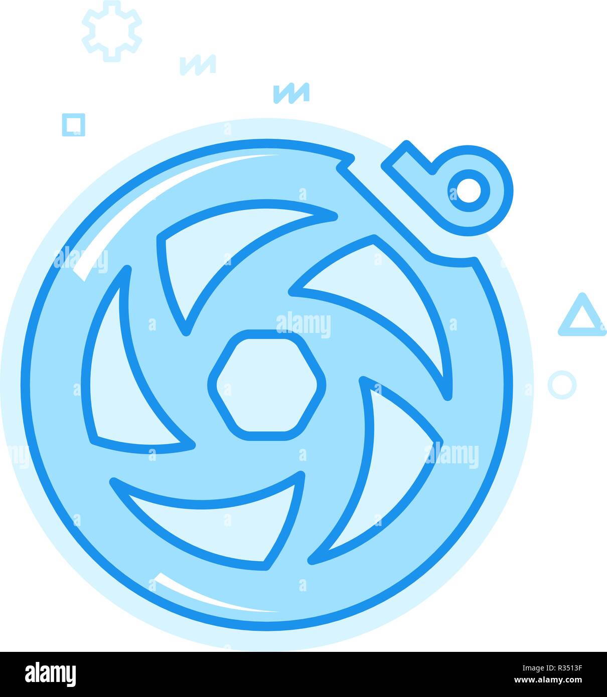 Bike or Bicycle Disc Brake Flat Vector Icon, Symbol, Pictogram, Sign. Blue Monochrome Design. Editable Stroke Stock Vector