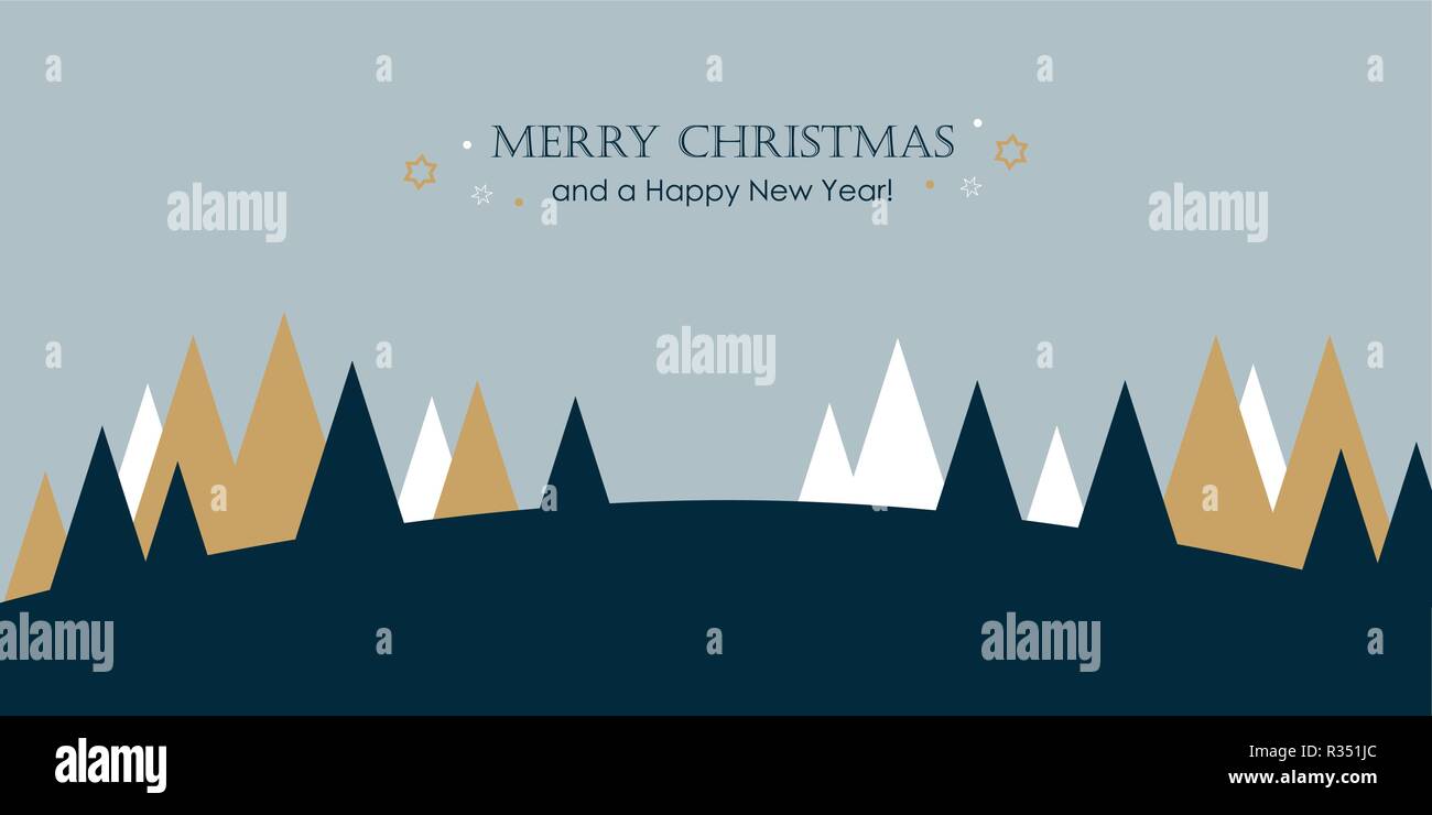 christmas greeting card with fir forest landscape vector illustration ...