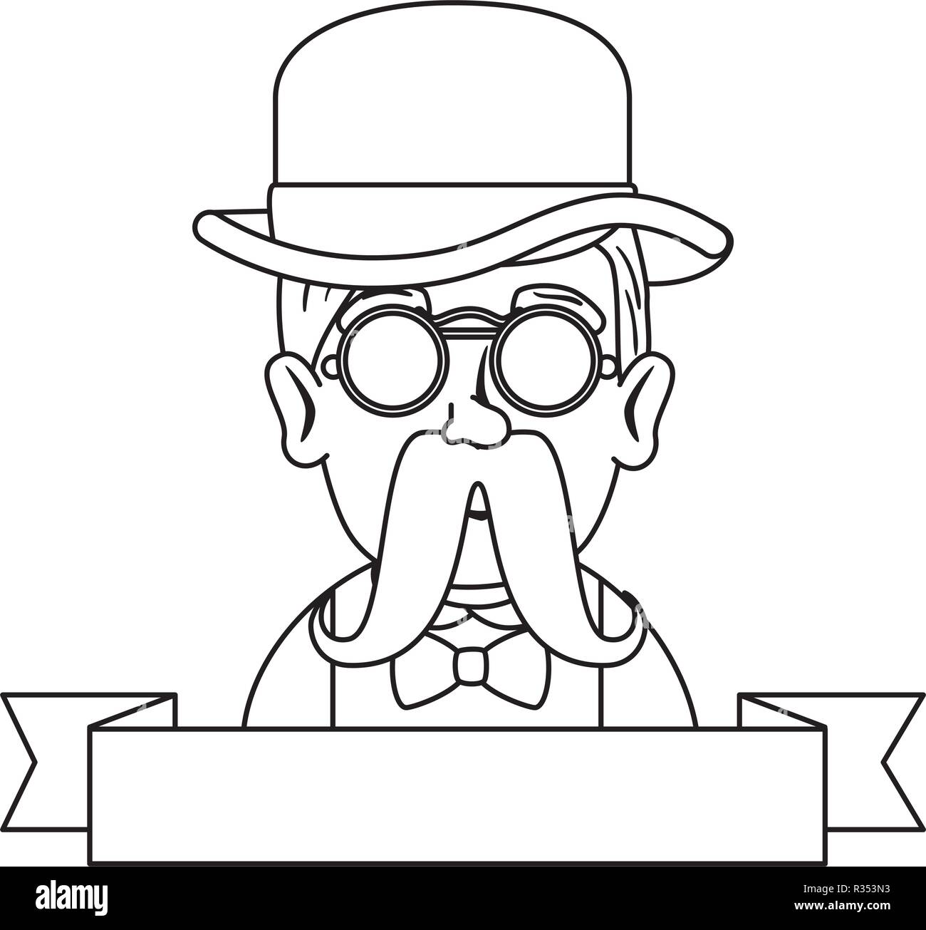 man hipster with mustache and tophat vector illustration design Stock ...