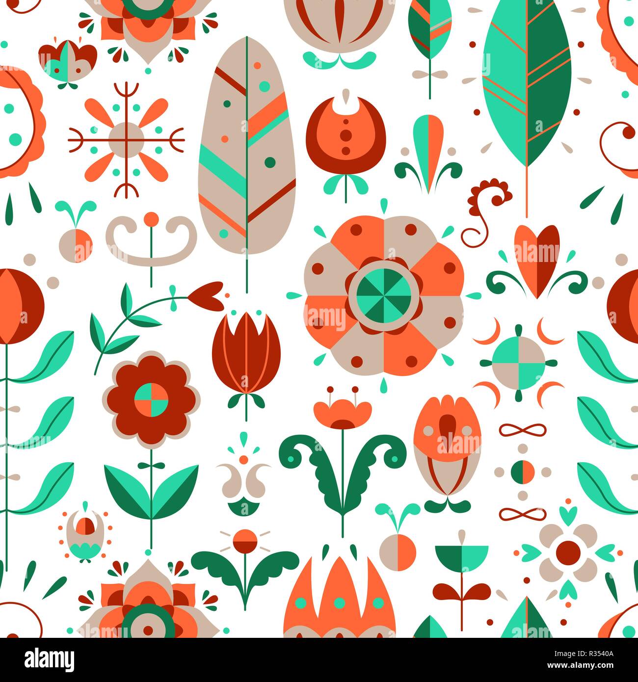 Vector seamless pattern in Scandinavian style. Flat style. Flowers and ...