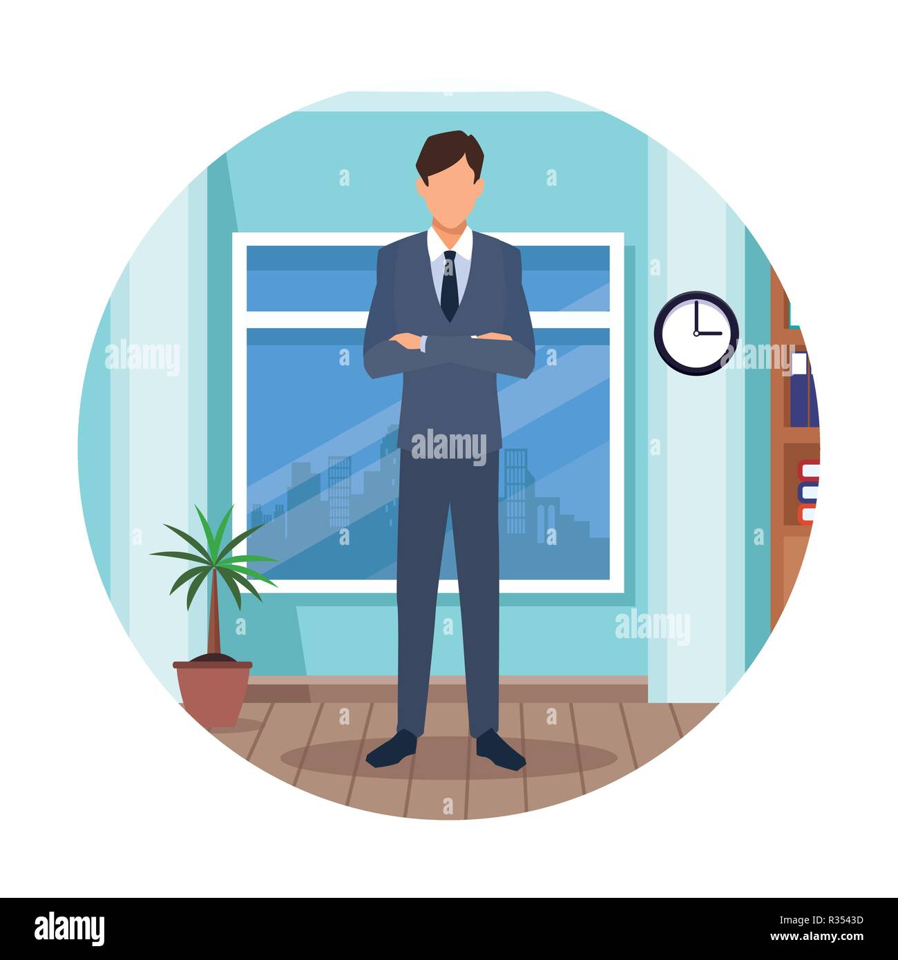 executive man in side office round icon cartoon vector illustration ...