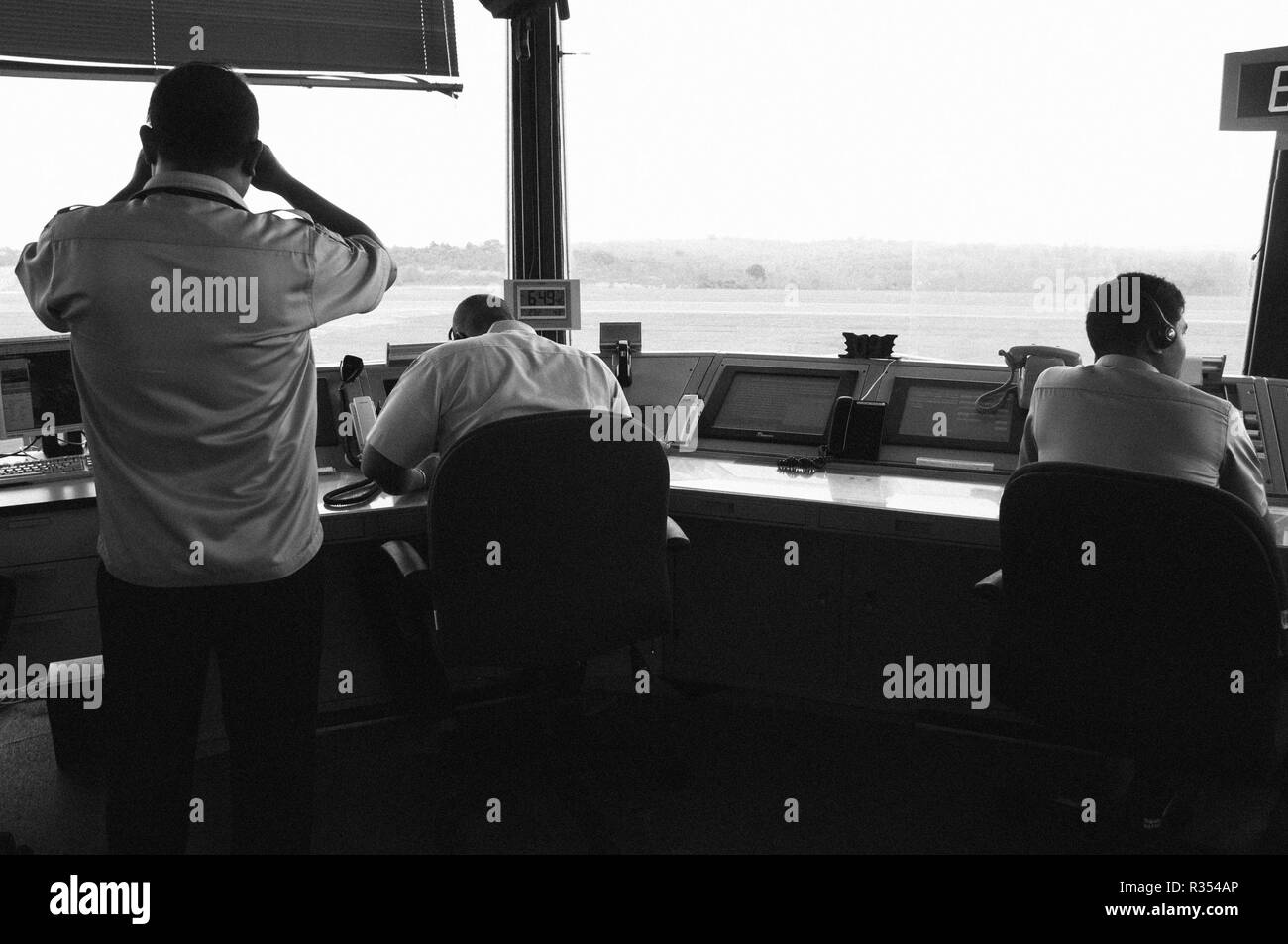 The officers of Air Traffict Control tower od Hang Nadim Airport, Batam Stock Photo