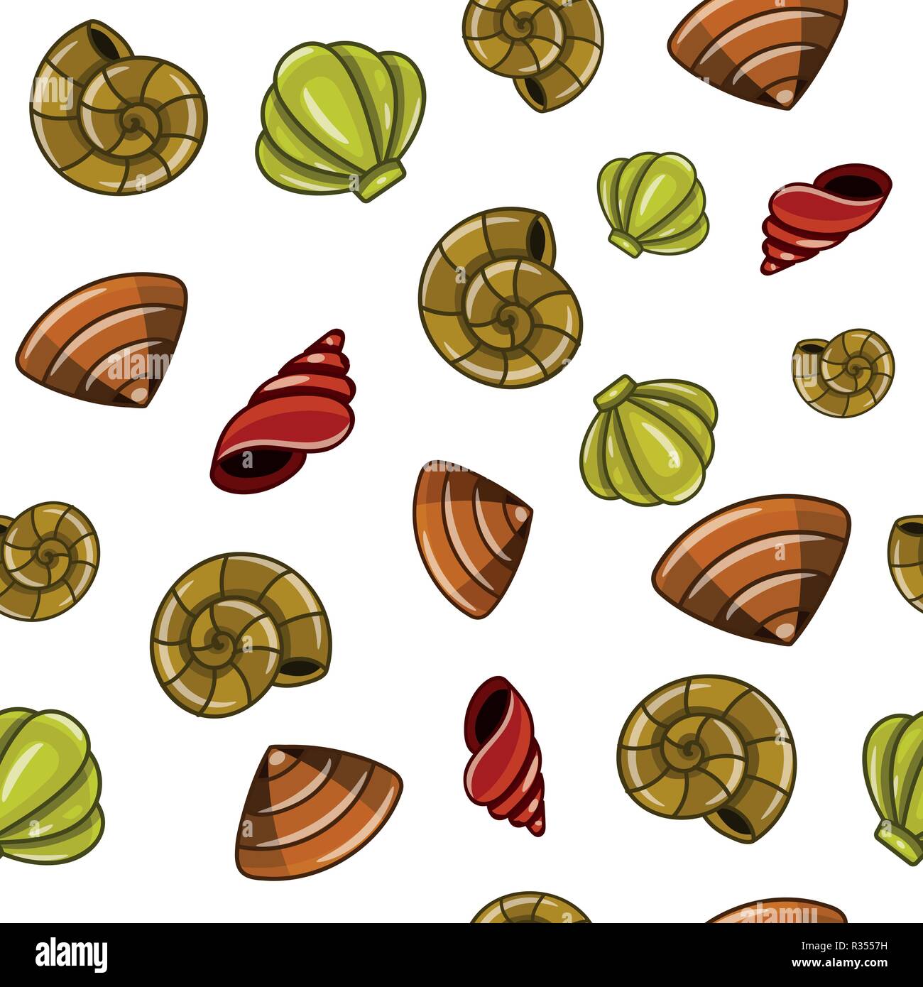 Ocean seamless pattern with colorful seashells vector illustration ...