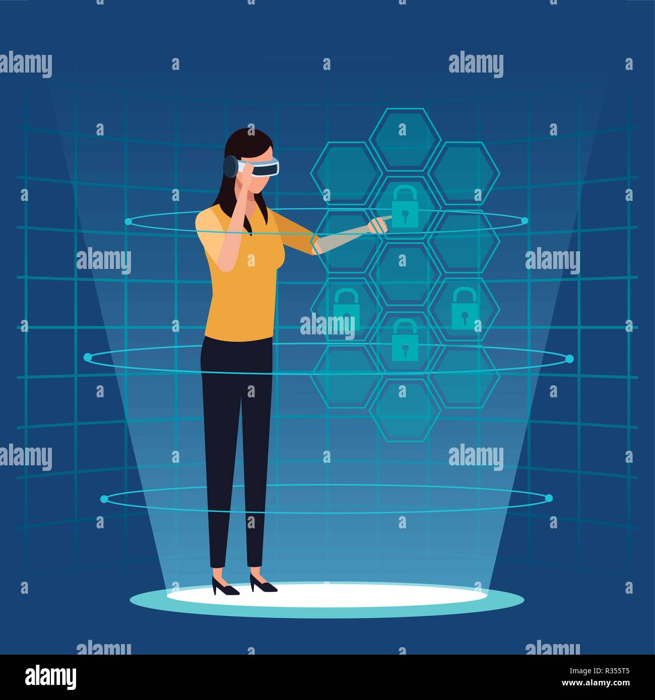 couple using Virtual reality technology avatar cartoons vector illustration graphic design Stock Vector