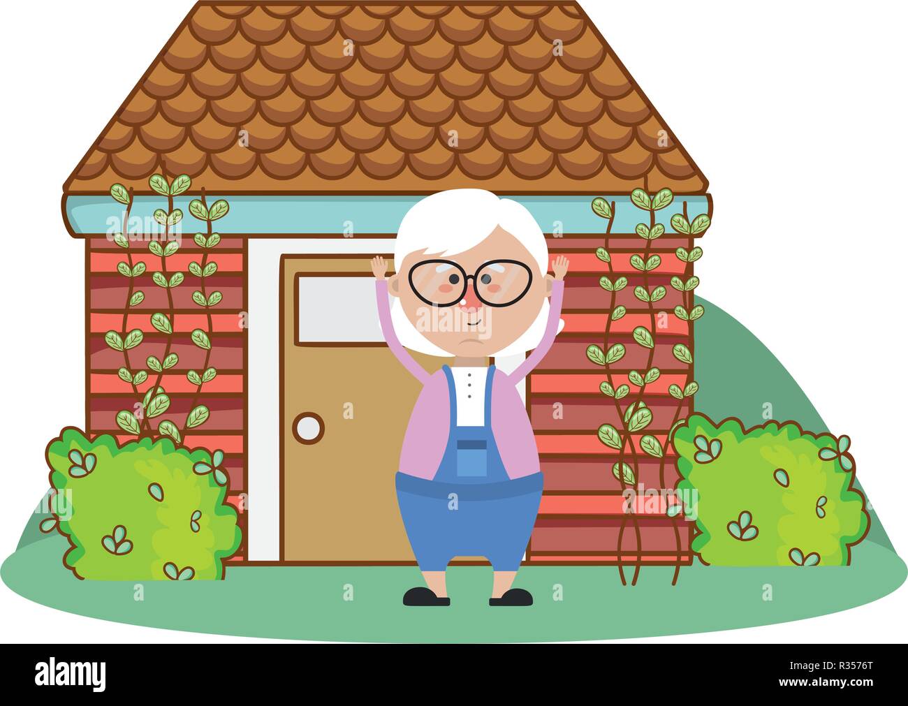 cute grandmother with glasses in front house with bush cartoon vector  illustration graphic design Stock Vector Image & Art - Alamy