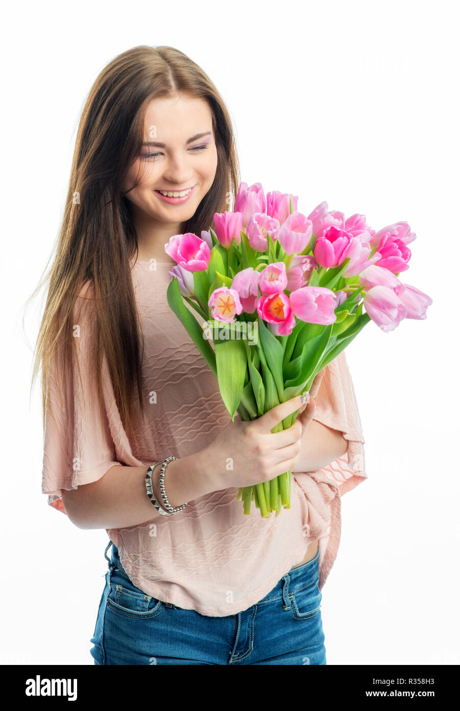 young girl with bouquet Stock Photo
