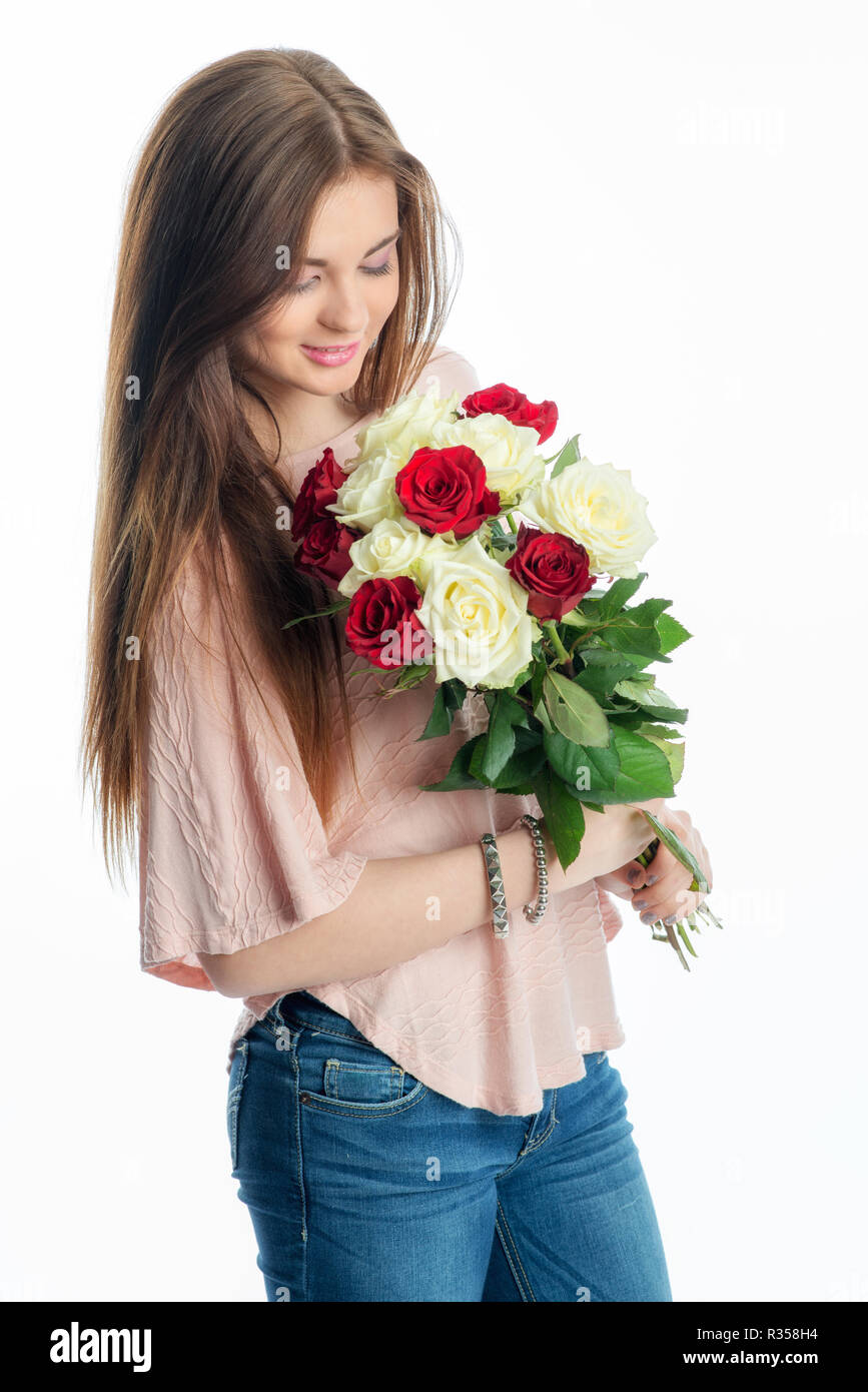 young girl holding a bouquet Stock Photo