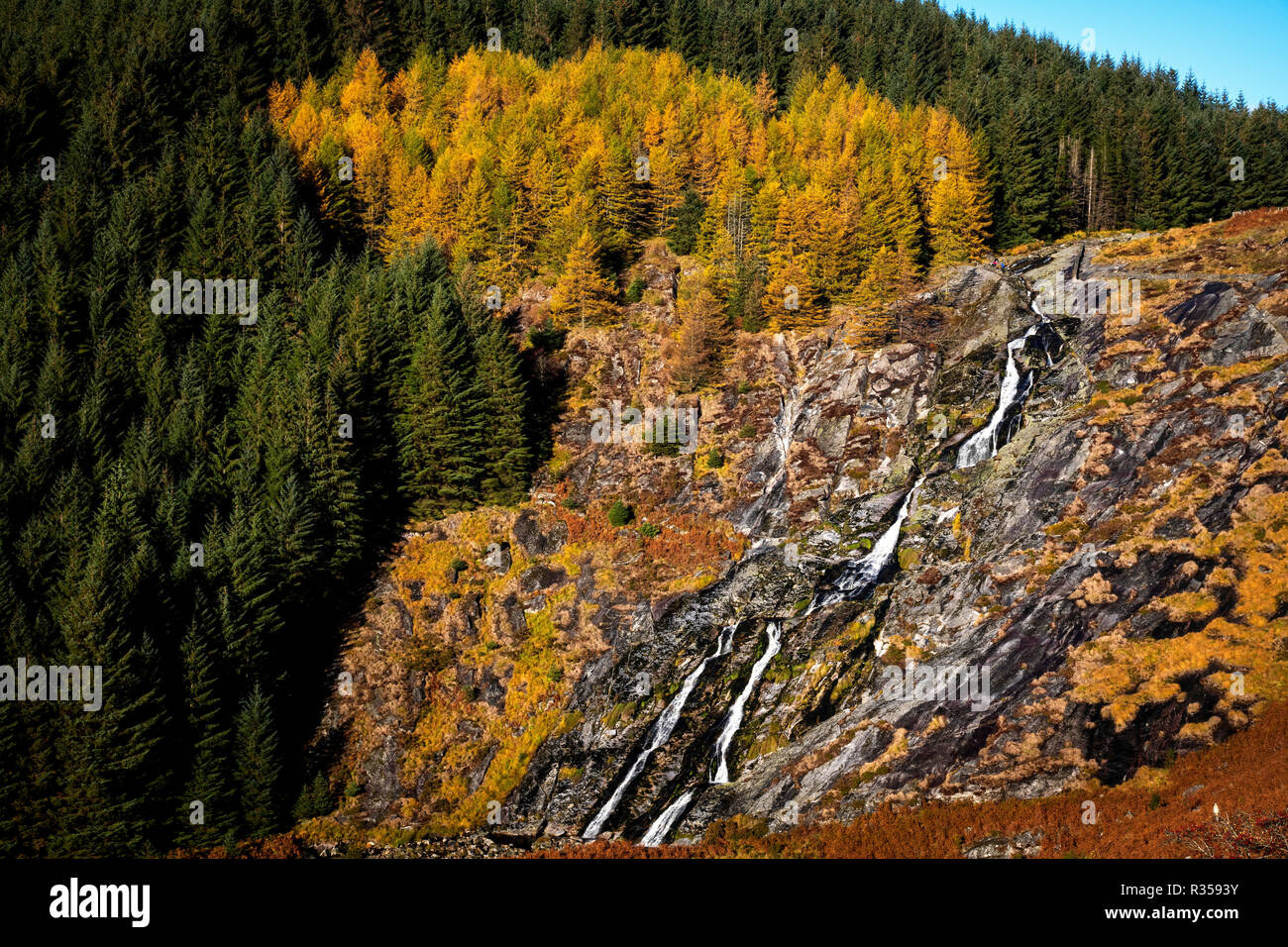 Autumn view of Glenmacnass waterfall Stock Photo