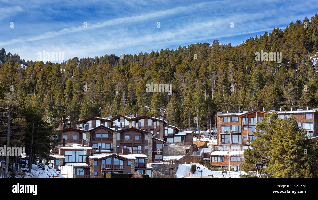 Traditional spanish village in a ski resort Stock Photo Alamy