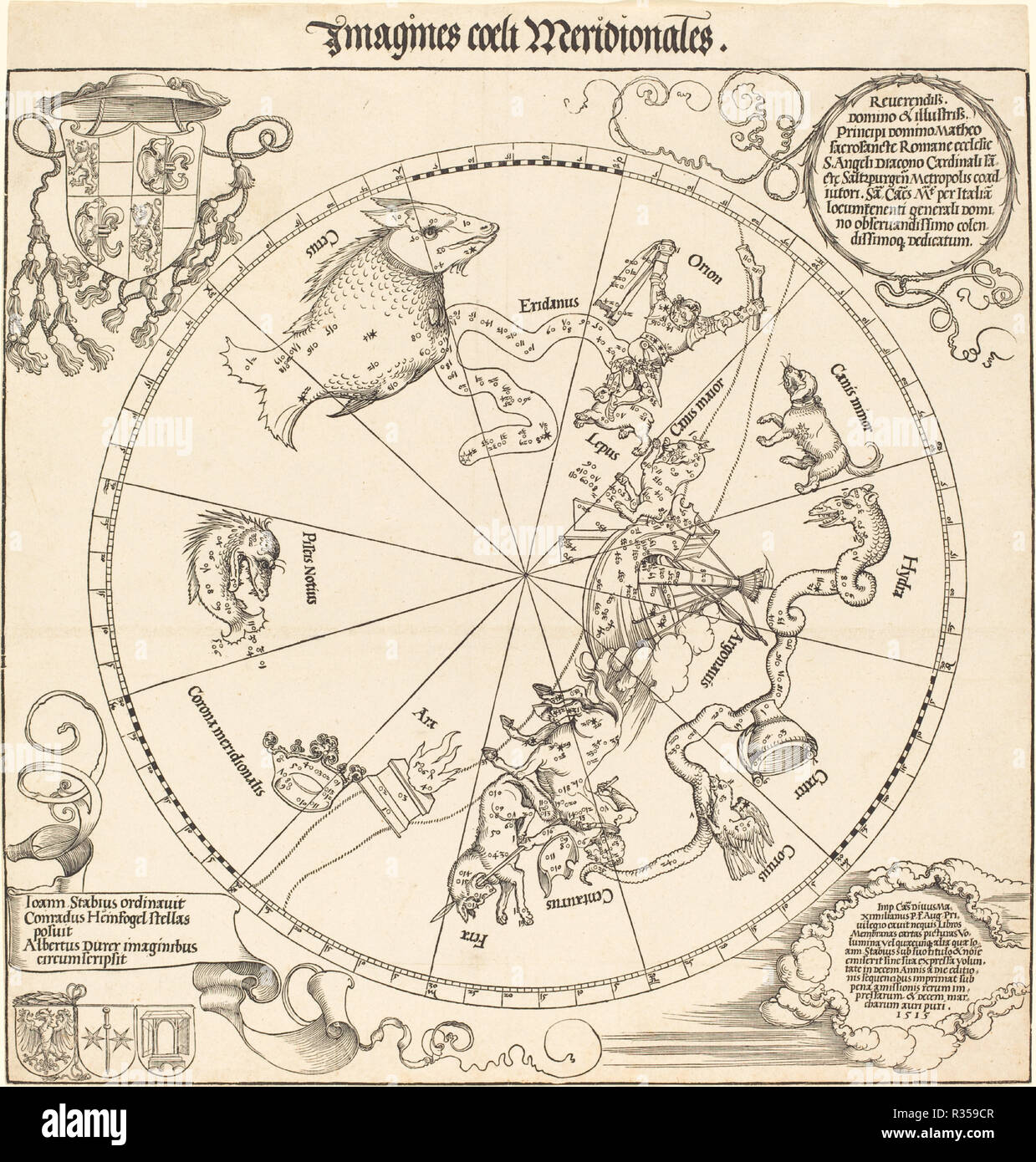 The Southern Celestial Hemisphere. Dated: 1515. Dimensions: sheet (trimmed to image): 45.3 x 43.3 cm (17 13/16 x 17 1/16 in.). Medium: woodcut. Museum: National Gallery of Art, Washington DC. Author: Dürer, Albrecht. Stock Photo