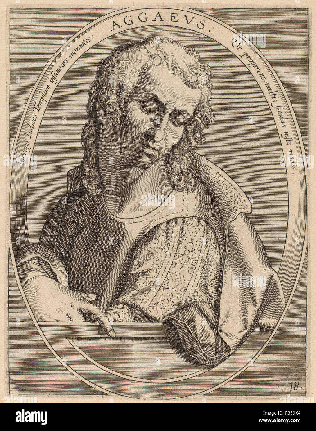 Aggaeus. Dated: published 1613. Dimensions: plate: 17.2 x 13.3 cm (6 3/4 x 5 1/4 in.)  sheet: 24.3 x 19 cm (9 9/16 x 7 1/2 in.). Medium: engraving on laid paper. Museum: National Gallery of Art, Washington DC. Author: Theodor Galle after Jan van der Straet. Stock Photo