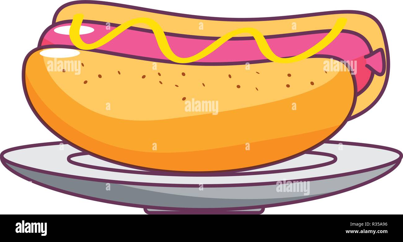 fast food hot dog over plate cartoon vector illustration graphic design