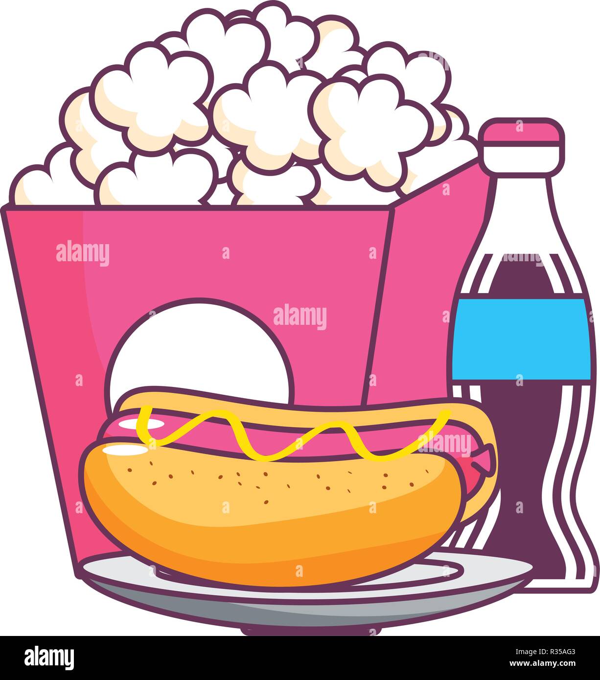 fast food hot dog with coke and popcorn cartoon vector illustration graphic design stock vector image art alamy https www alamy com fast food hot dog with coke and popcorn cartoon vector illustration graphic design image225696803 html
