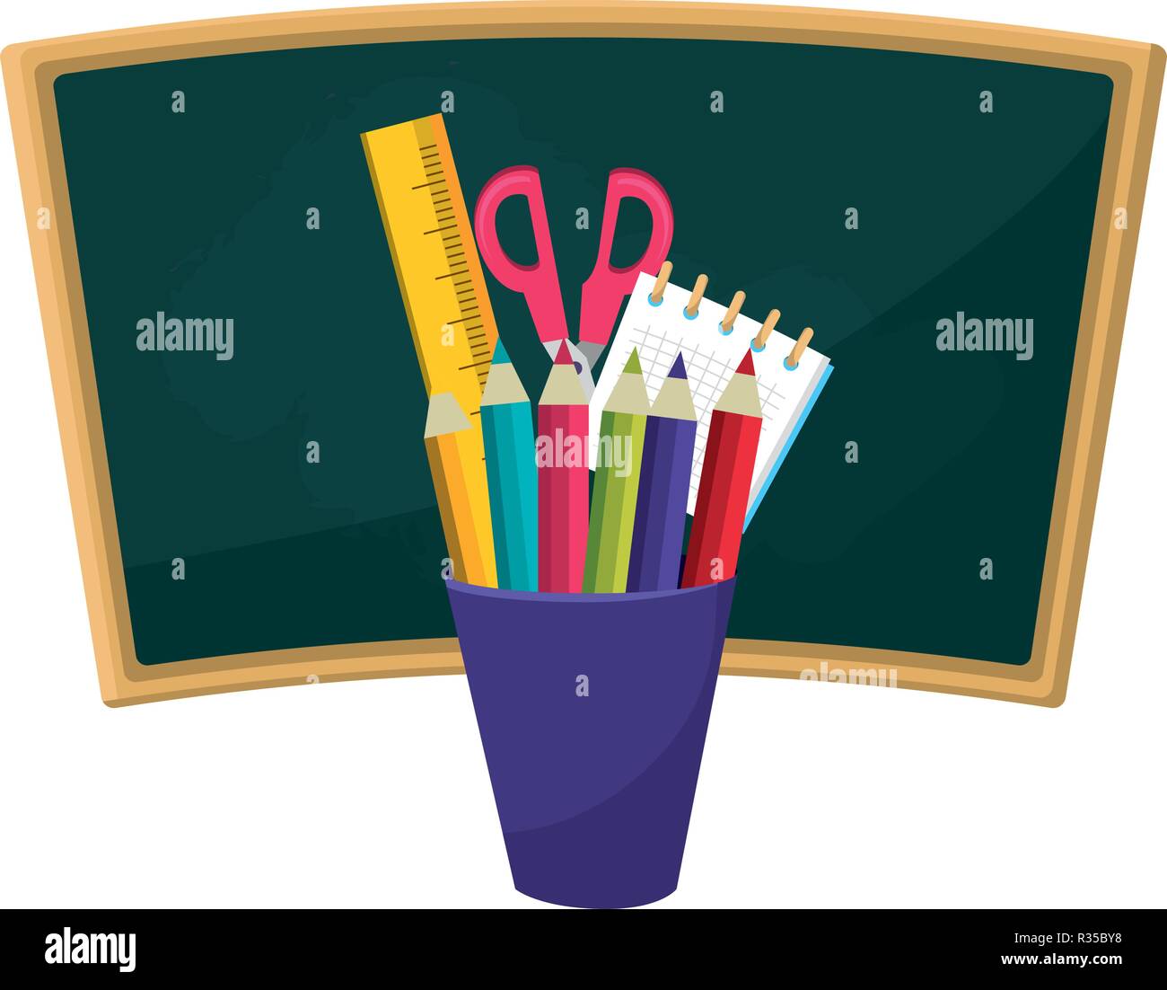 back to school board with pencils and ruler with scissors cartoon ...