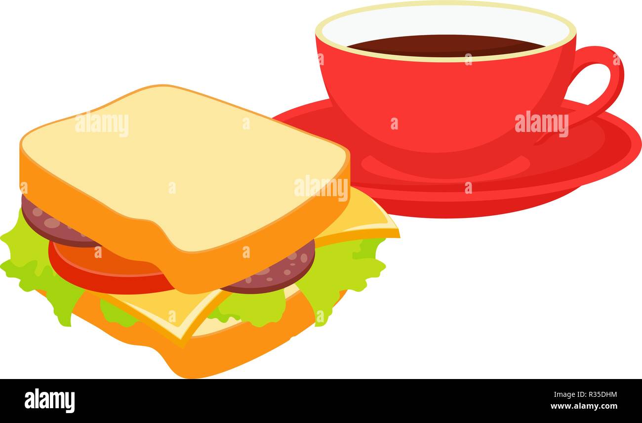 Sandwich with a red cup of hot tea. Vector Illustration Stock Vector