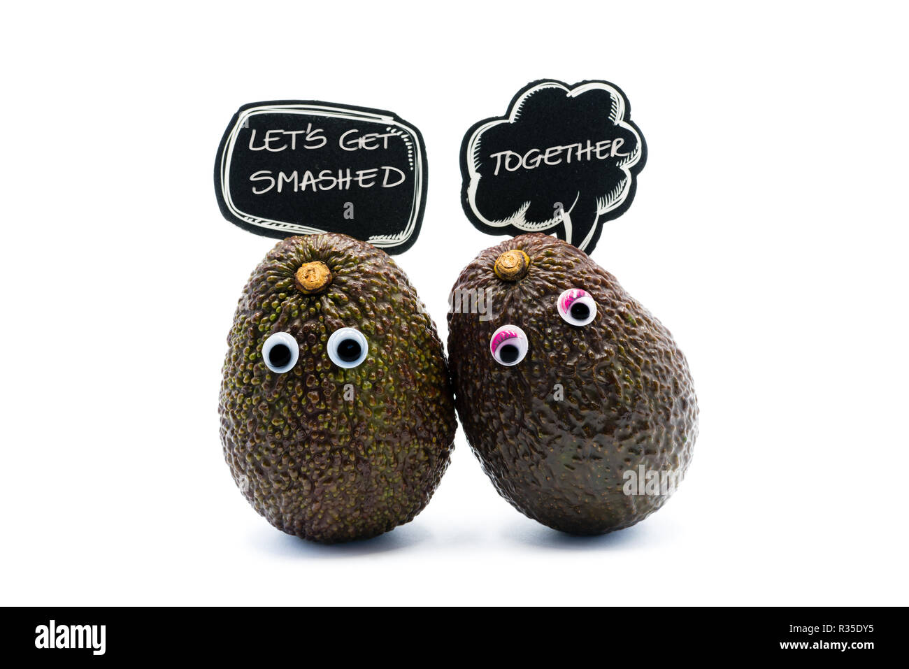 https://c8.alamy.com/comp/R35DY5/romantic-avocados-couple-with-googly-eyes-and-speech-bubble-as-man-and-woman-funny-food-concept-for-creative-projects-R35DY5.jpg