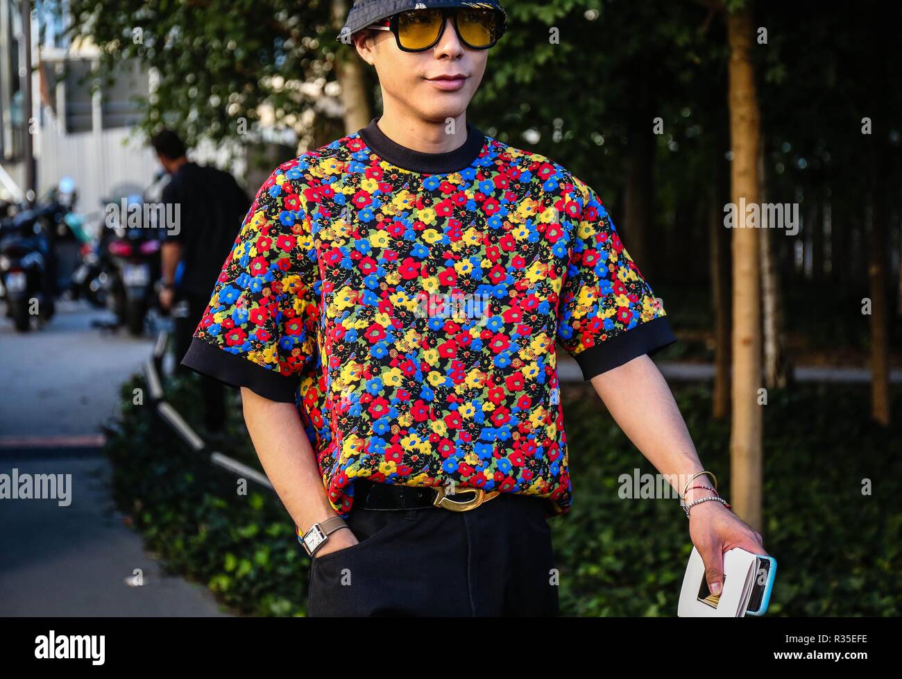 PARIS, France- September 27 2018: Men on the street during the Paris Fashion Week. Stock Photo