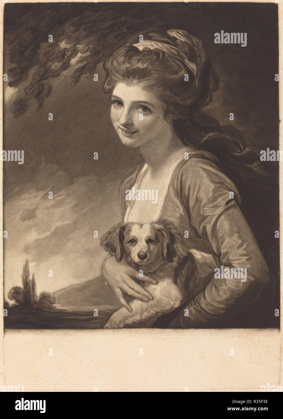 Lady Hamilton as Nature. Dated: published 1784. Medium: mezzotint. Museum: National Gallery of Art, Washington DC. Author: John Raphael Smith after George Romney. George Romney (artist). Henry Meyer [engraver]. Stock Photo