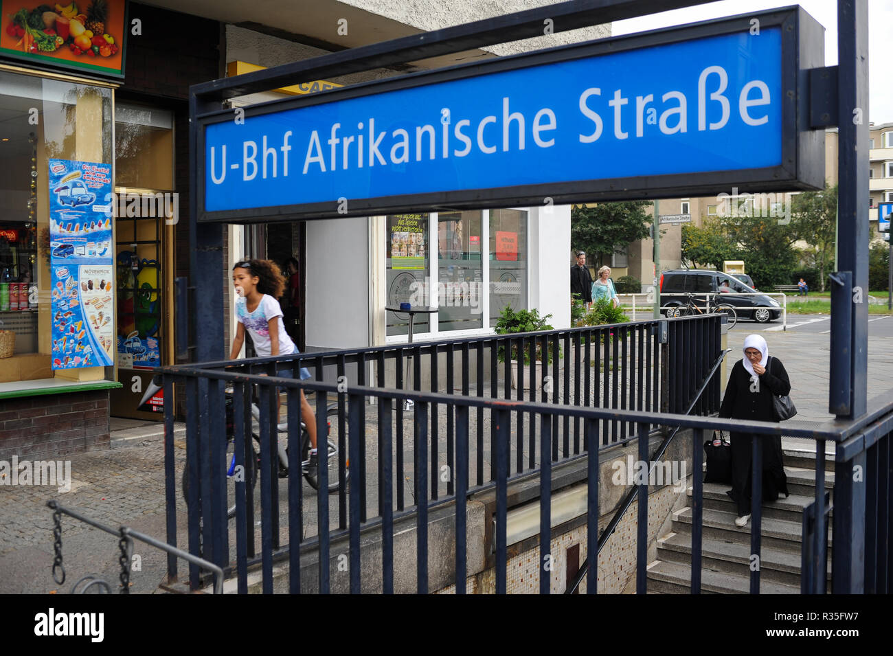 03.10.2011, Berlin, Germany, Europe - Entrance to the underground metro station Afrikanische Strasse in Berlin-Wedding. Stock Photo