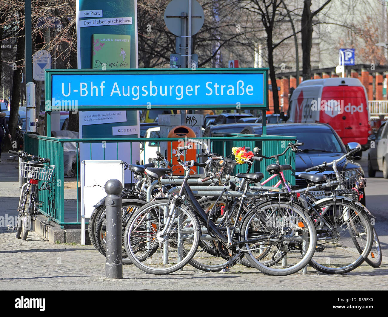Bicycle stand at a subway station in Berlin Stock Photo - Alamy