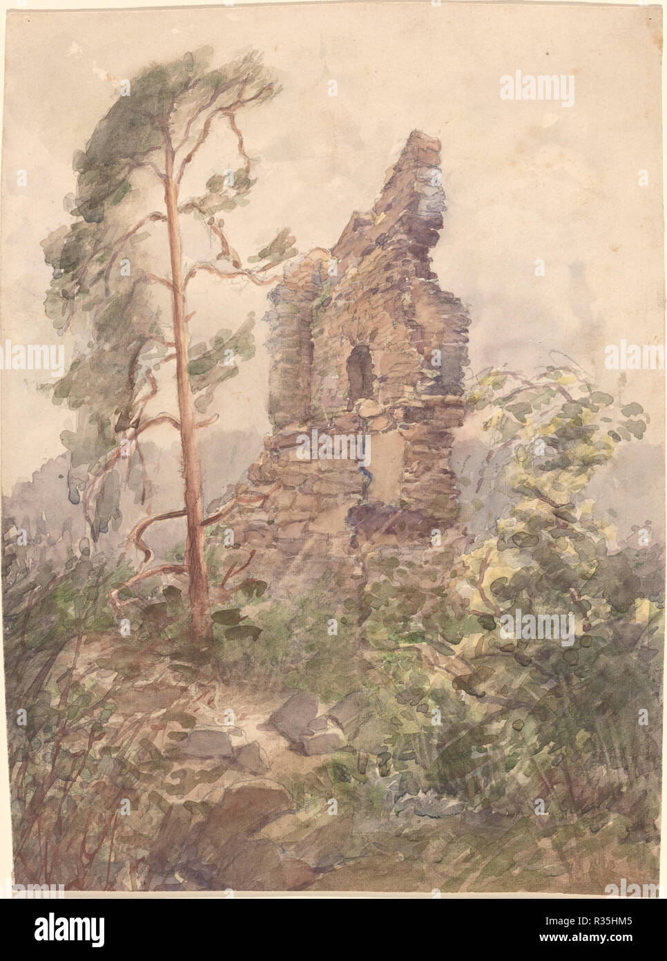 Landscape with Ruin. Dated: 1900-1902. Dimensions: image: 26.2 x 19.8 cm (10 5/16 x 7 13/16 in.). Medium: watercolor. Museum: National Gallery of Art, Washington DC. Author: Karel Vitezslav Masek. Stock Photo