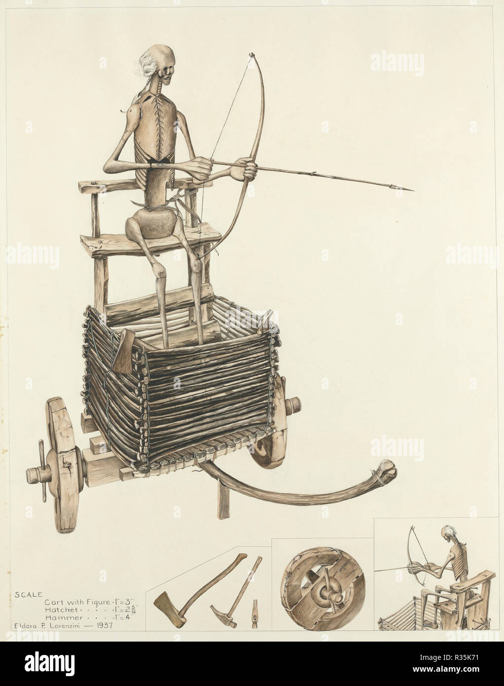 Death Angel and Cart. Dated: 1937. Dimensions: overall: 67.6 x 52.7 cm (26 5/8 x 20 3/4 in.)  Original IAD Object: 49 1/2' high; 22 1/2' deep. Medium: watercolor and graphite on paper. Museum: National Gallery of Art, Washington DC. Author: Eldora P. Lorenzini. Stock Photo