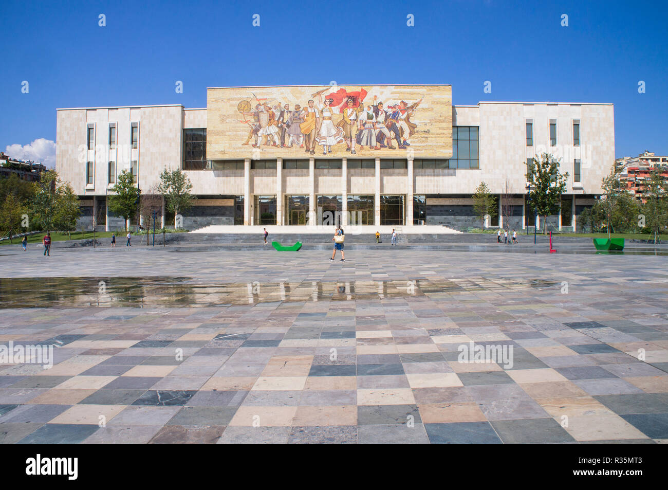 The National Museum of History (Albanian, Muzeu Historik Kombetar) in Skanderbeg Square in Tirana, the capital and biggest city of Albania. September  Stock Photo