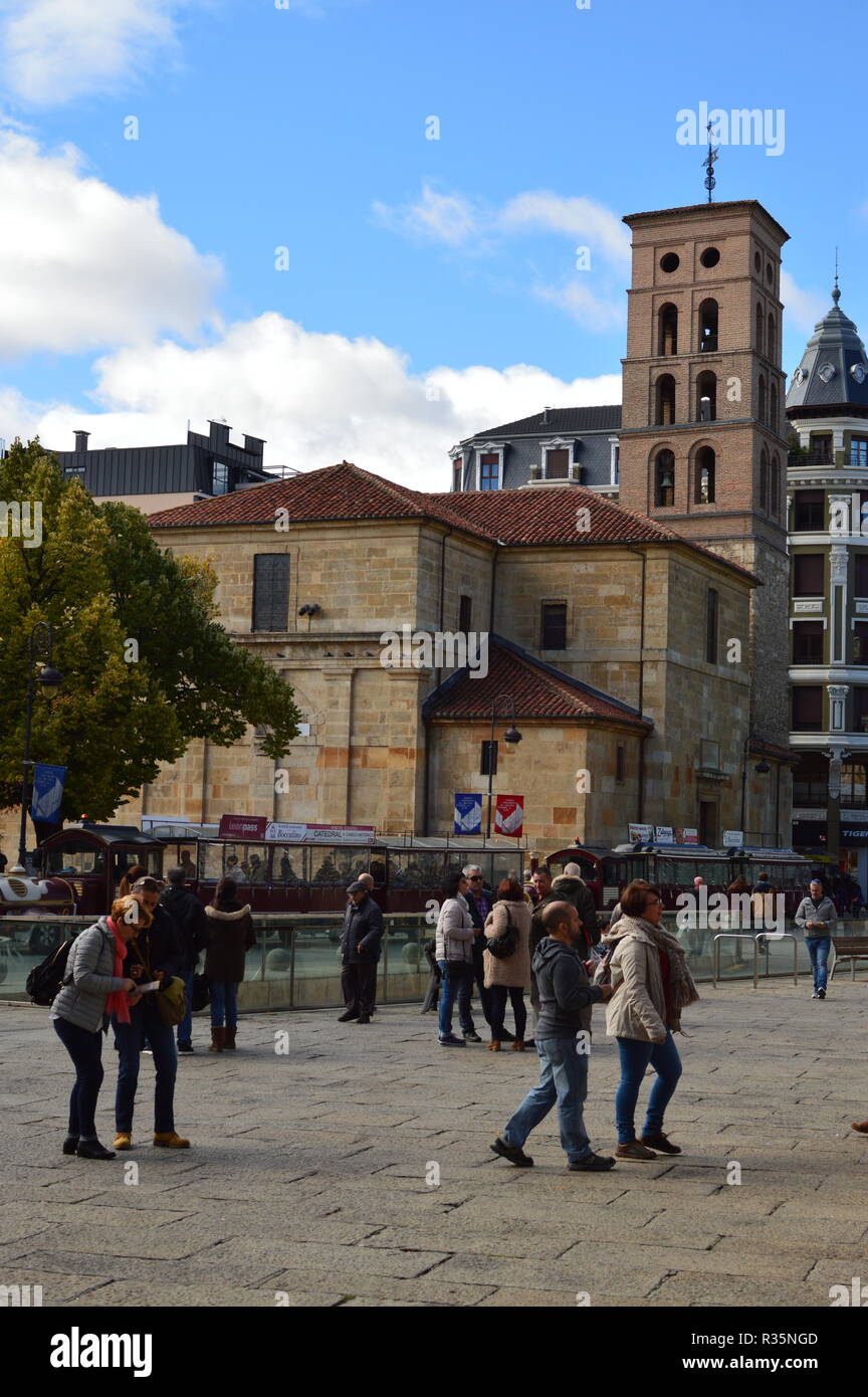 Main Facade Of The Church Of San Marcelo In Leon. Architecture, Travel, History, Street Photography. November 2, 2018. Leon Castilla y Leon Spain. Stock Photo