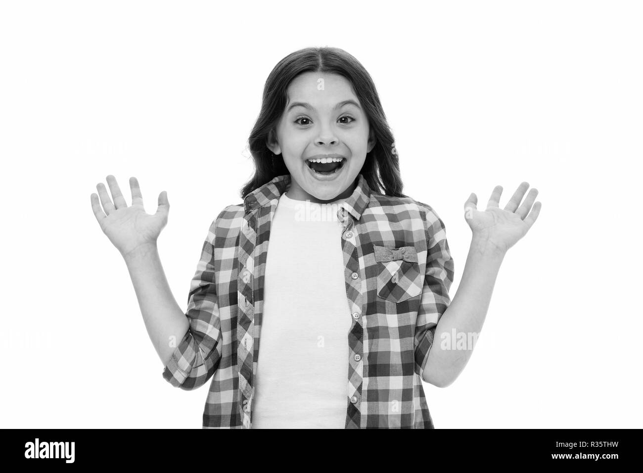 Cheerful girl long curly Black and White Stock Photos & Images - Alamy
