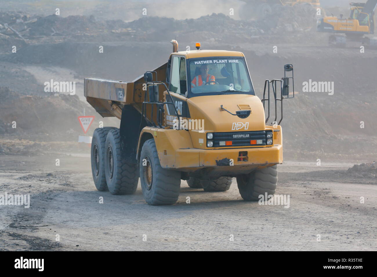 A Caterpillar 725 ADT working on the Recycoal Coal Recycling Facility in Rossington,Doncaster,South Yorkshire, which has now been demolished. Stock Photo