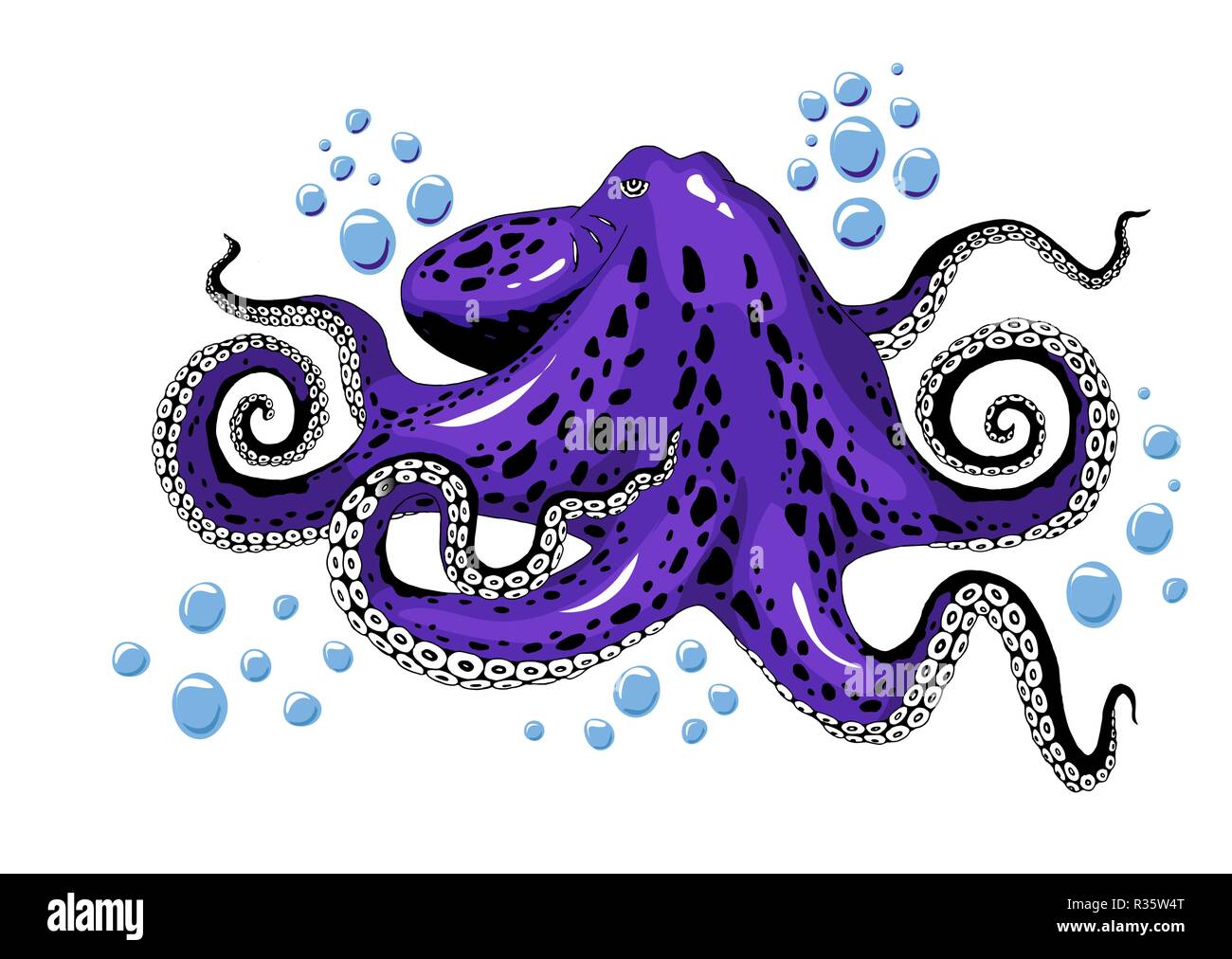 Cartoon violet purple octopus clip-art isolated on white background illustration Stock Vector