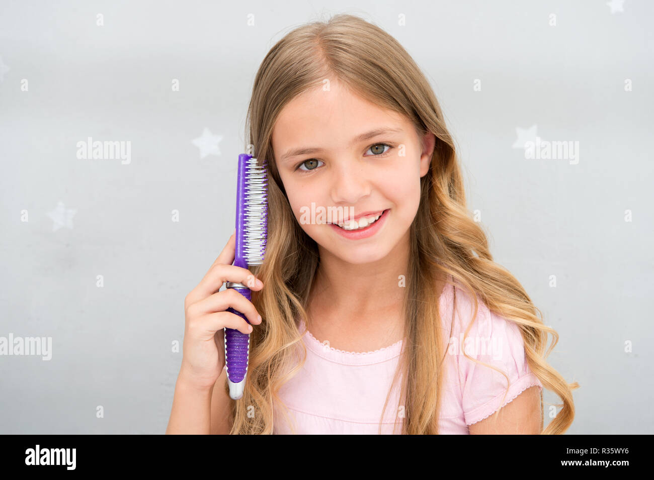 Girl Long Curly Hair Grey Interior Background Child Curly