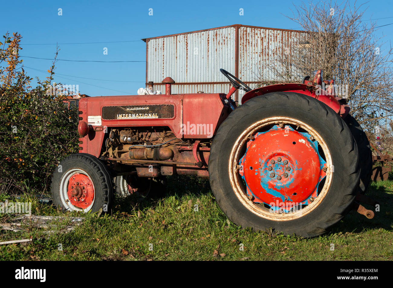 old red tractor Stock Photo