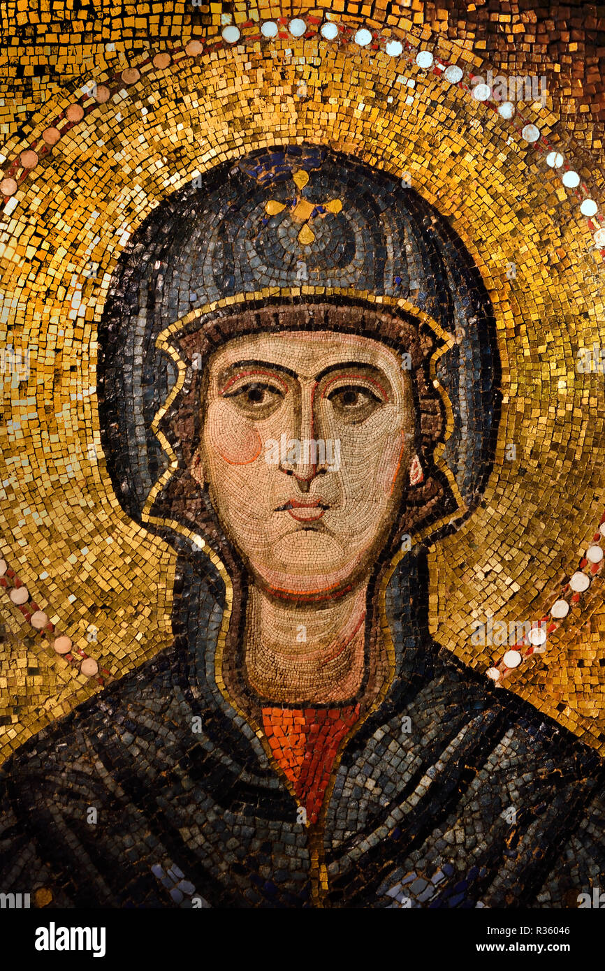 Madonna  XII / XIII century (1190 - 1209) mosaic decoration Byzantine manufacture ( Virgin of Santa Maria Assunta in Torcello ), Italy, Italian. Stock Photo