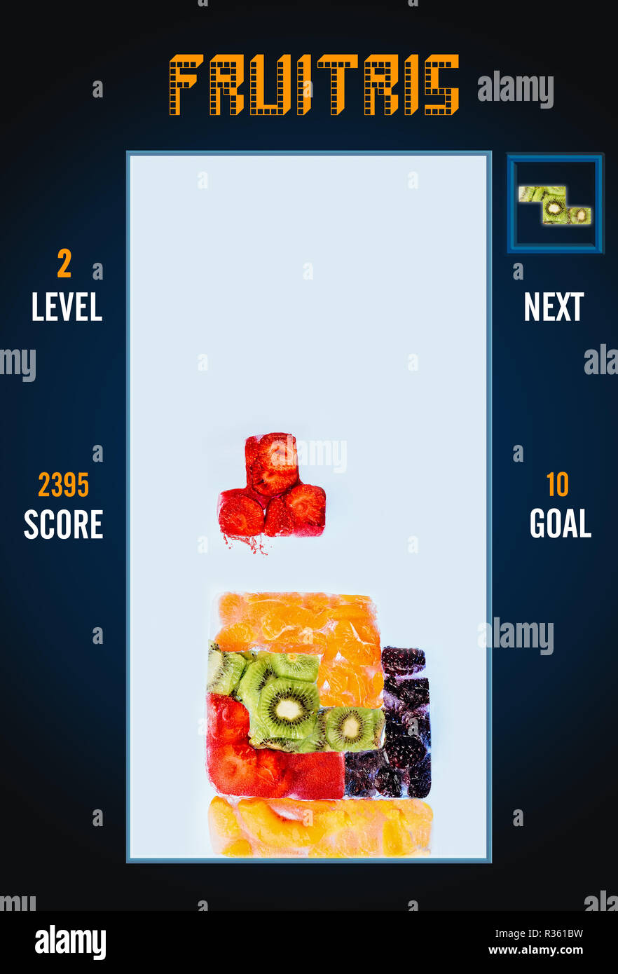 Frozen fruit stacking game screen capture like Tetris Stock Photo Alamy
