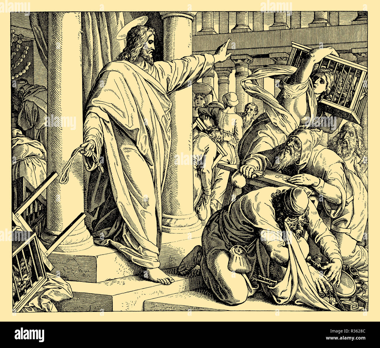 Jesus cleanses the temple, Julius Schnorr von Carolsfeld Stock Photo