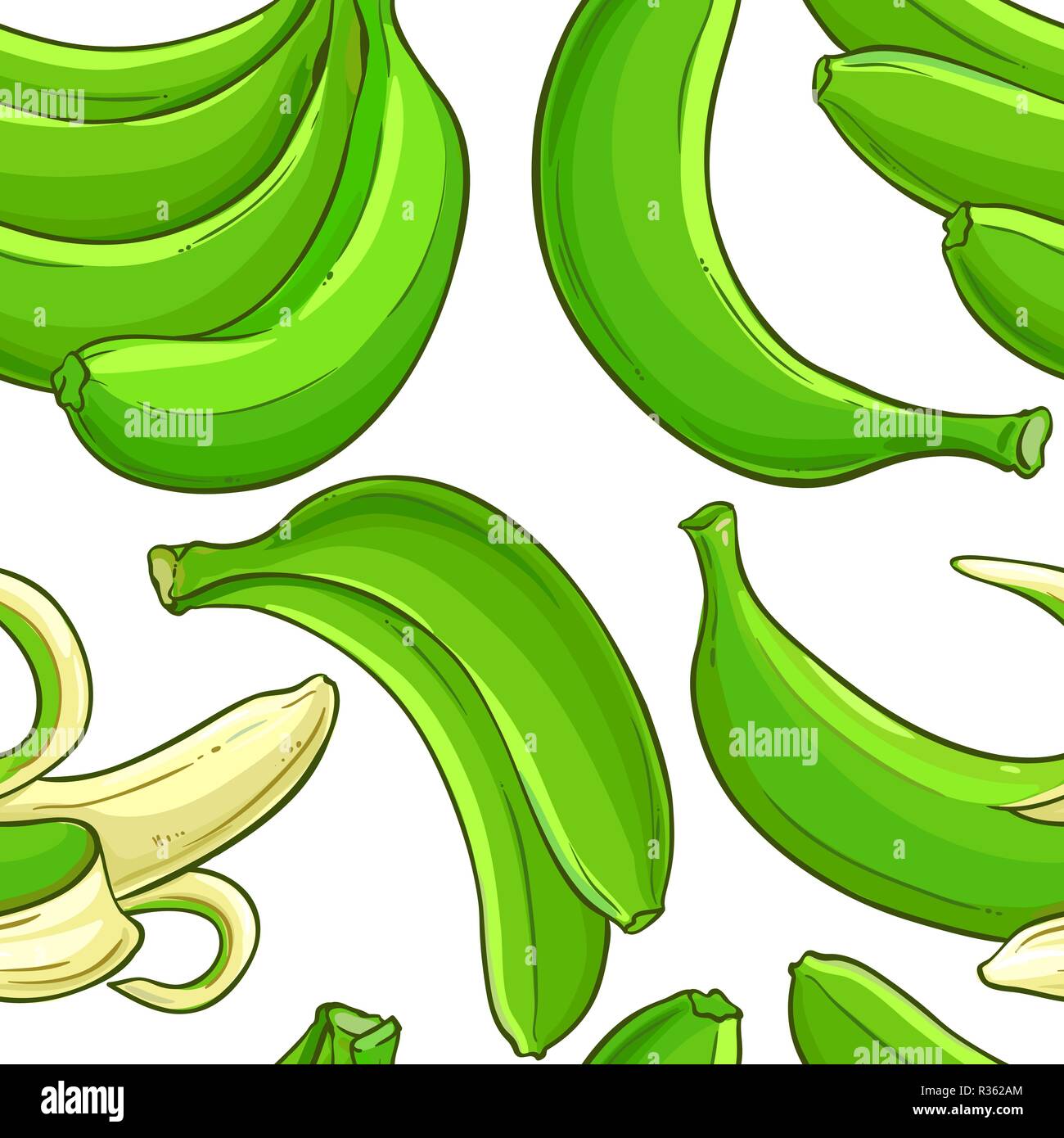 green banana fruit vector pattern on white background Stock Vector