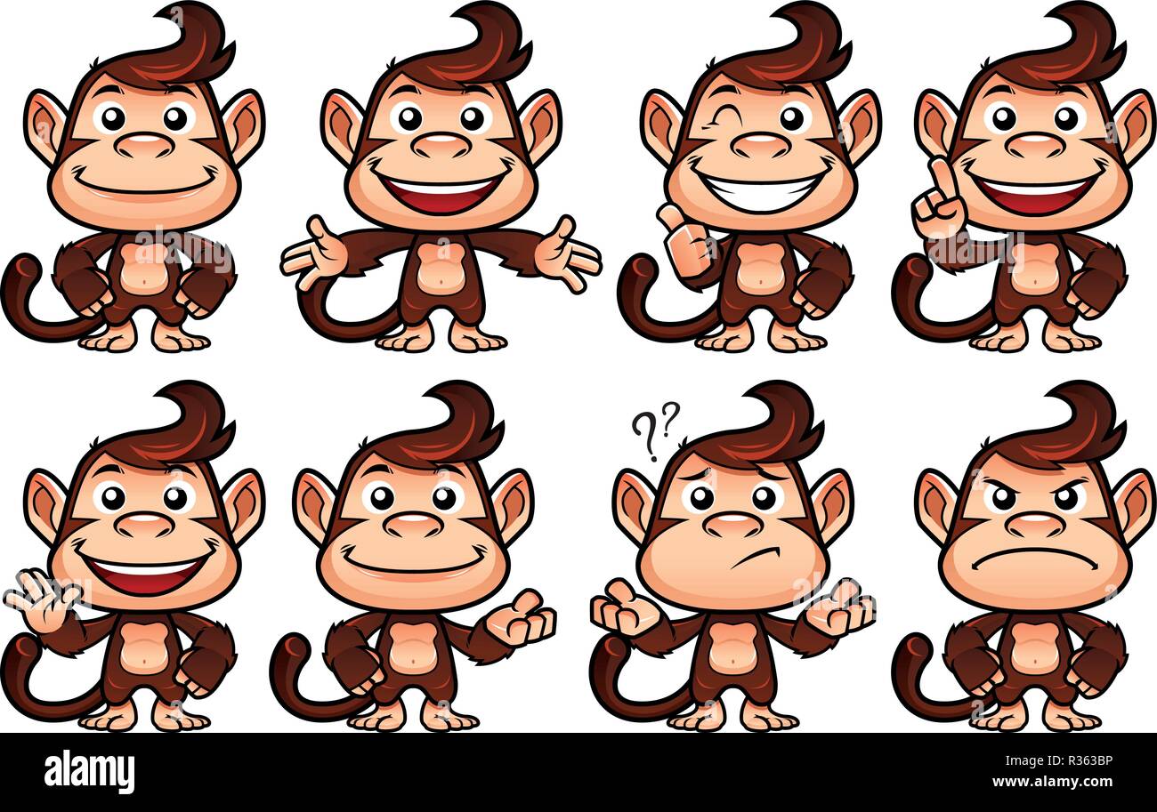 Monkey Cartoon Set Stock Vector